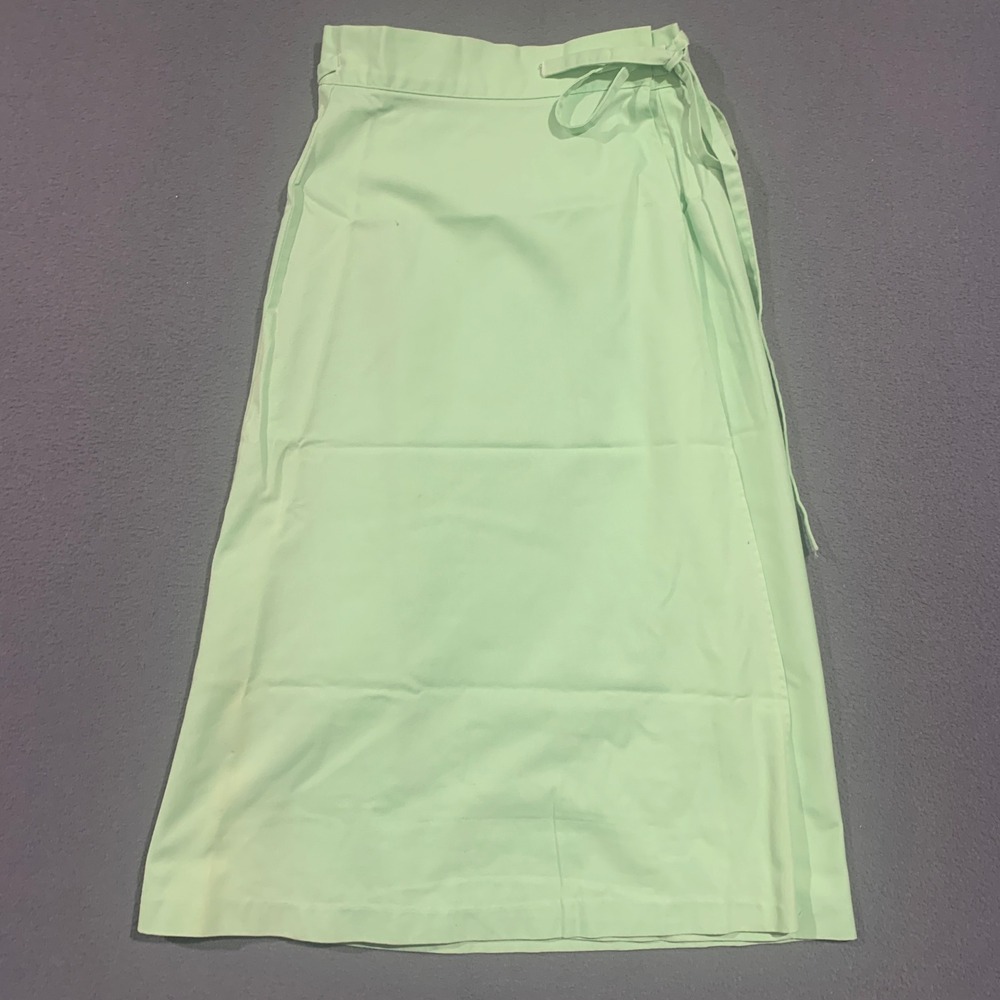 Junior Chartreuse Green Wrap Midi‎ Skirt High Waist Tie Cotton Blend Summer 24W